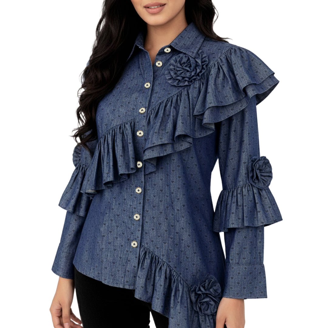Denim - Ruffle Flower Shirt