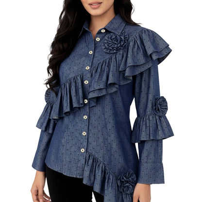 Denim - Ruffle Flower Shirt