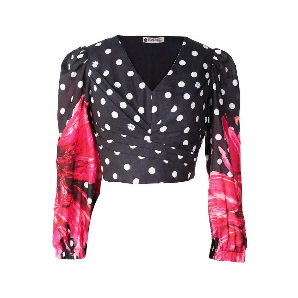 Polka Dot - Floral Sleeve Blouse