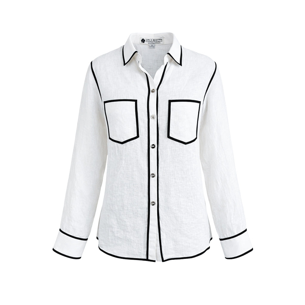 LIB Basics - Ivory Contrast Piping Shirt