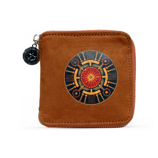 Suede Wallet – Zodiac Wheel Coffee Brown
