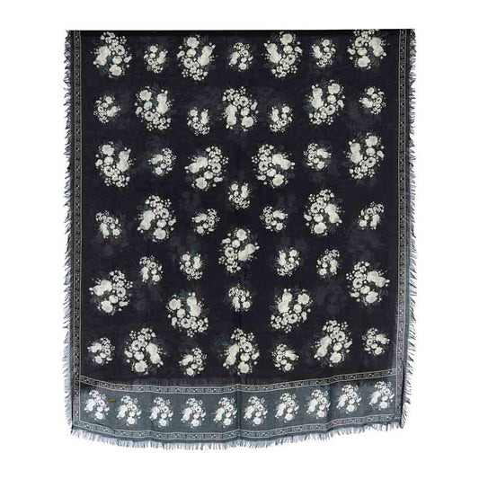 Twill Pashmina - Flora & Fauna Black