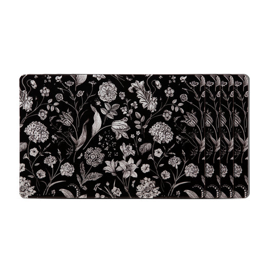 Placemat - Flora & Fauna Rectangle Flower Forest Black (Set of 4)