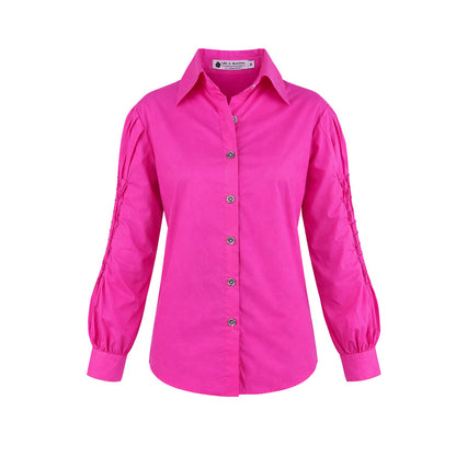 LIB Basics - Fuchsia Smocked Sleeve Shirt