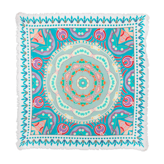 Embroidered Twill Pashmina - Mandala Blue