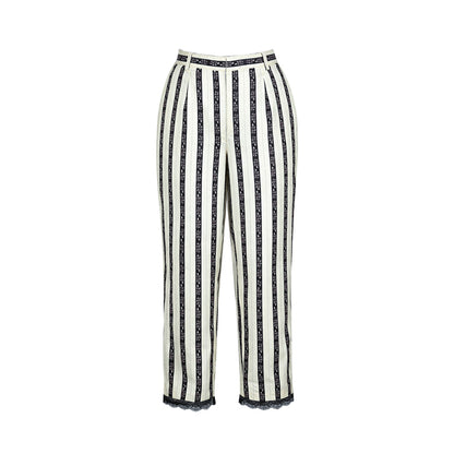 Flora & Fauna - Ivory & Black Striped Wide-Leg Pants