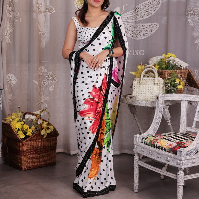 Polka Dot - Midnight Bloom Drape Sari