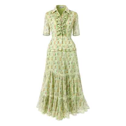 Picnic - Ruffled Shirt & Tiered Skirt Set
