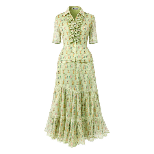 Picnic - Ruffled Shirt & Tiered Skirt Set