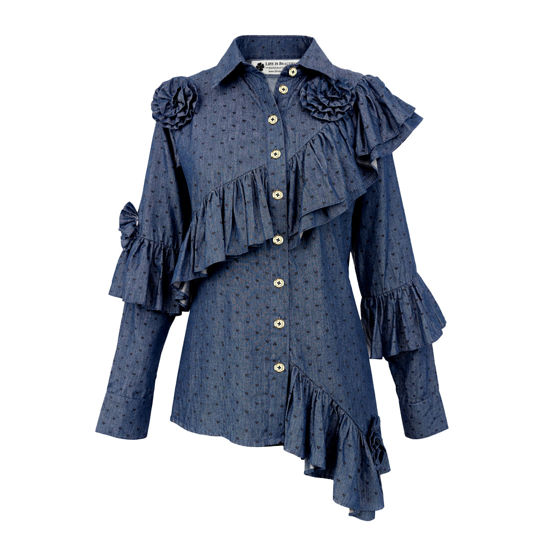 Denim - Ruffle Flower Shirt