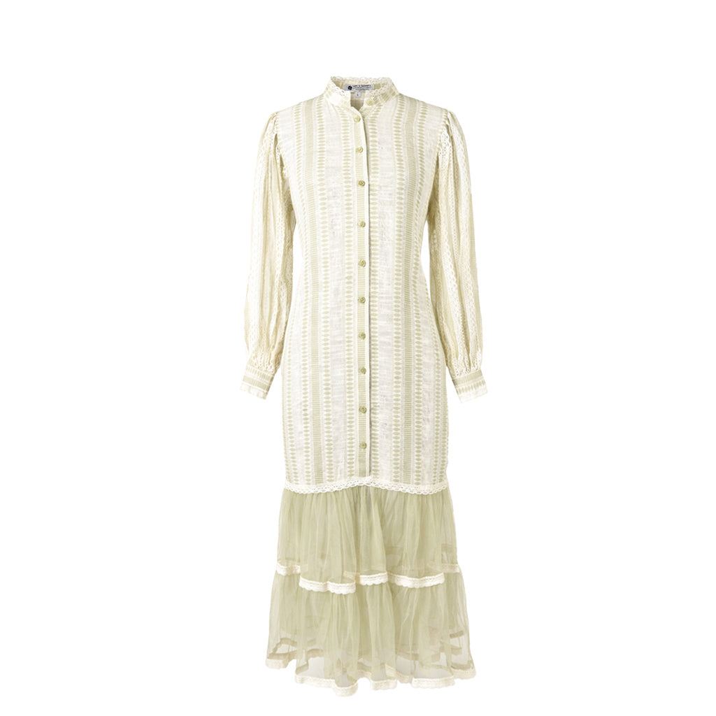Ikat - Ivory Lace Panelled Dress with Tulle Hem