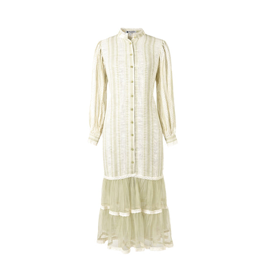 Ikat - Ivory Lace Panelled Dress with Tulle Hem