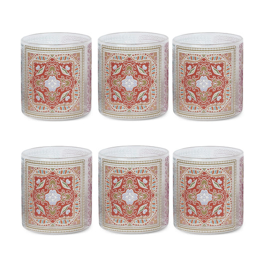 Glasses - Mandala Orange Sqaut  (Set of 6)