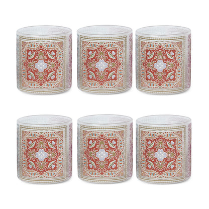 Glasses - Mandala Orange Sqaut  (Set of 6)