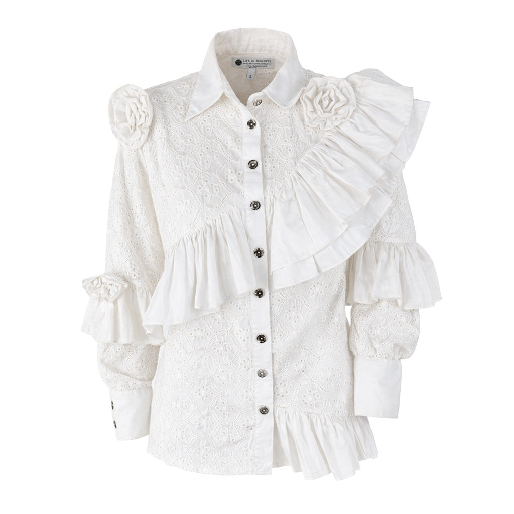 Ikat Affair - Embroidered Ruffle Shirt