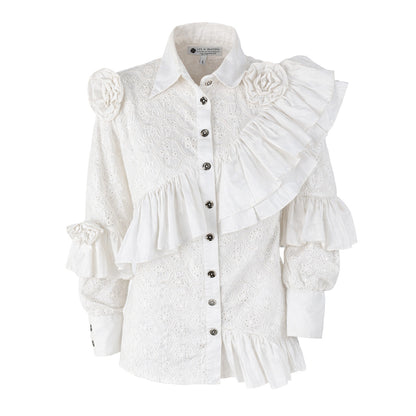 Ikat Affair - Embroidered Ruffle Shirt