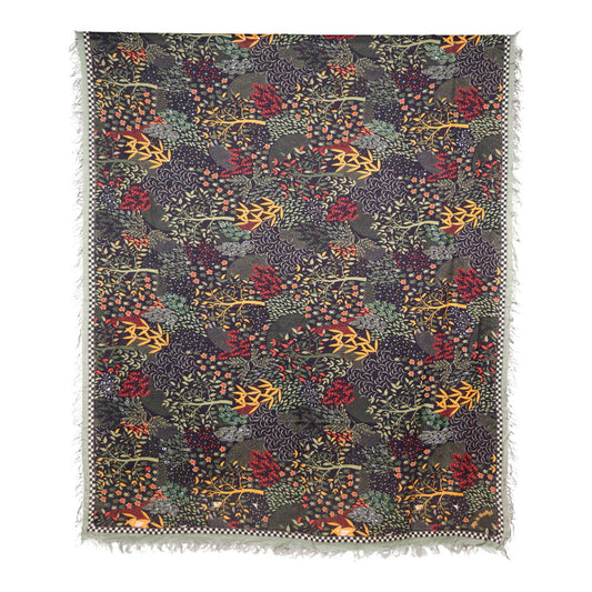 Twill Pashmina Embroidered Shawl - Tree Leaves Night