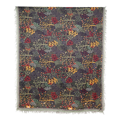 Twill Pashmina Embroidered Shawl - Tree Leaves Night