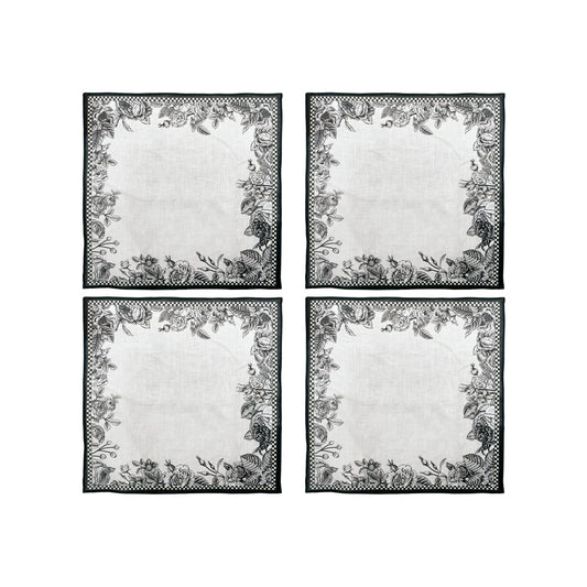 Napkin Sets - Flora Fauna Flower Border Cocktail (Set of 4)