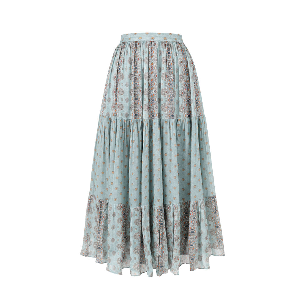 Explorer  - Dusty Teal Printed Tiered Skirt