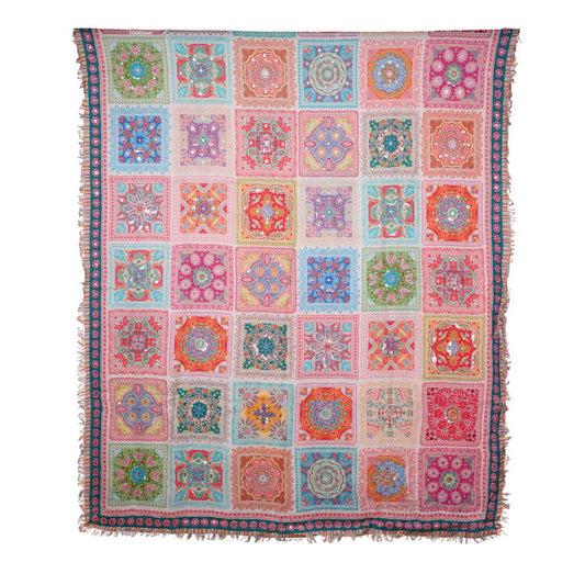Twill Pashmina Embroidered Shawl - White Mandala
