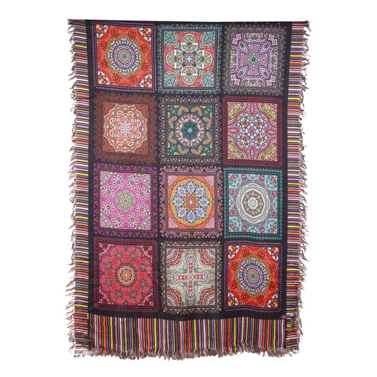 Twill Pashmina Shawl - Black Mandala