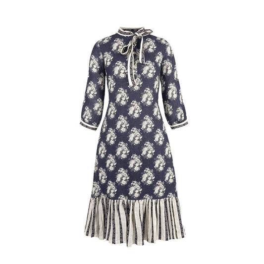 Flora & fauna  - Tie-Up Dress with Pleated Hem
