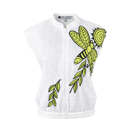 Doodle - Drop Shoulder Green Zip Top