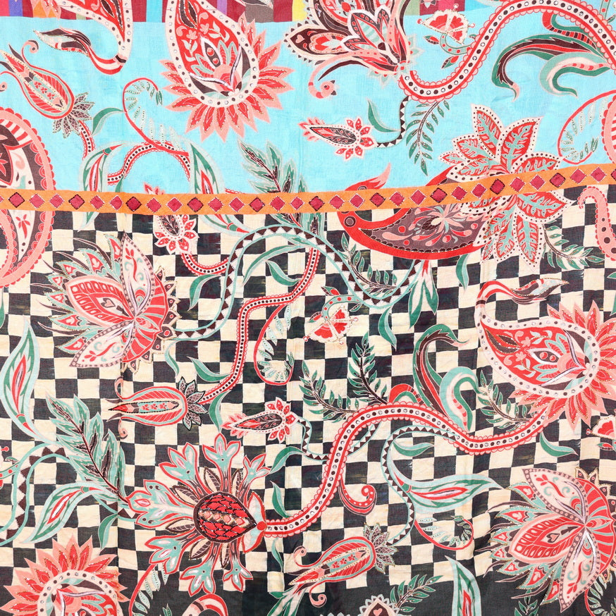 Twill Pashmina Embroidered Shawl - Blue Paisely