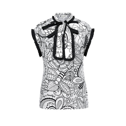 Doodle  - Monochrome Floral Ruffle Tie-Up Top