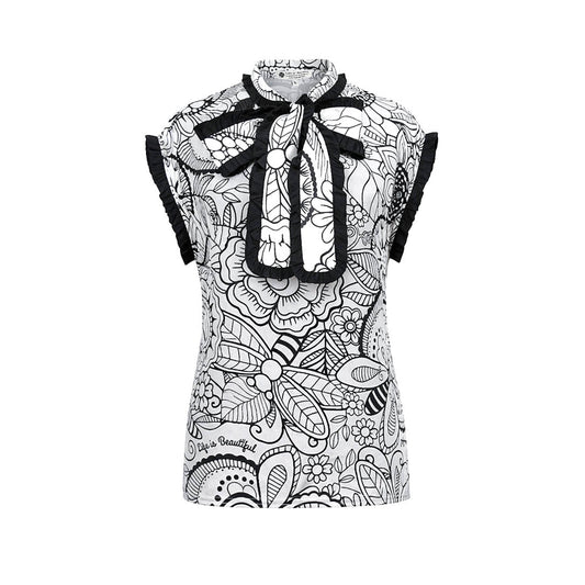 Doodle  - Monochrome Floral Ruffle Tie-Up Top