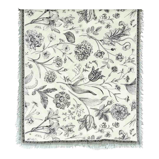 Twill Pashmina -  Flora & Fauna Black & White
