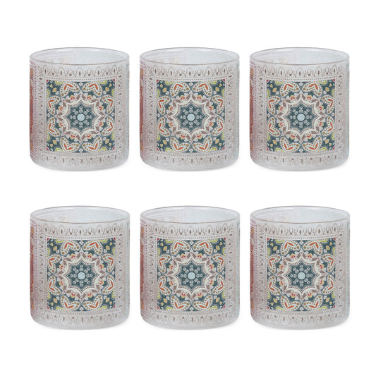 Glasses - Mandala Green Sqaut  (Set of 6)