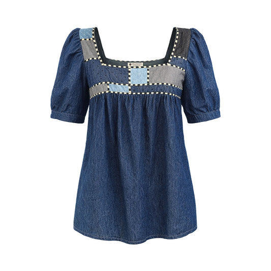 Denim - Panelled Babydoll Top
