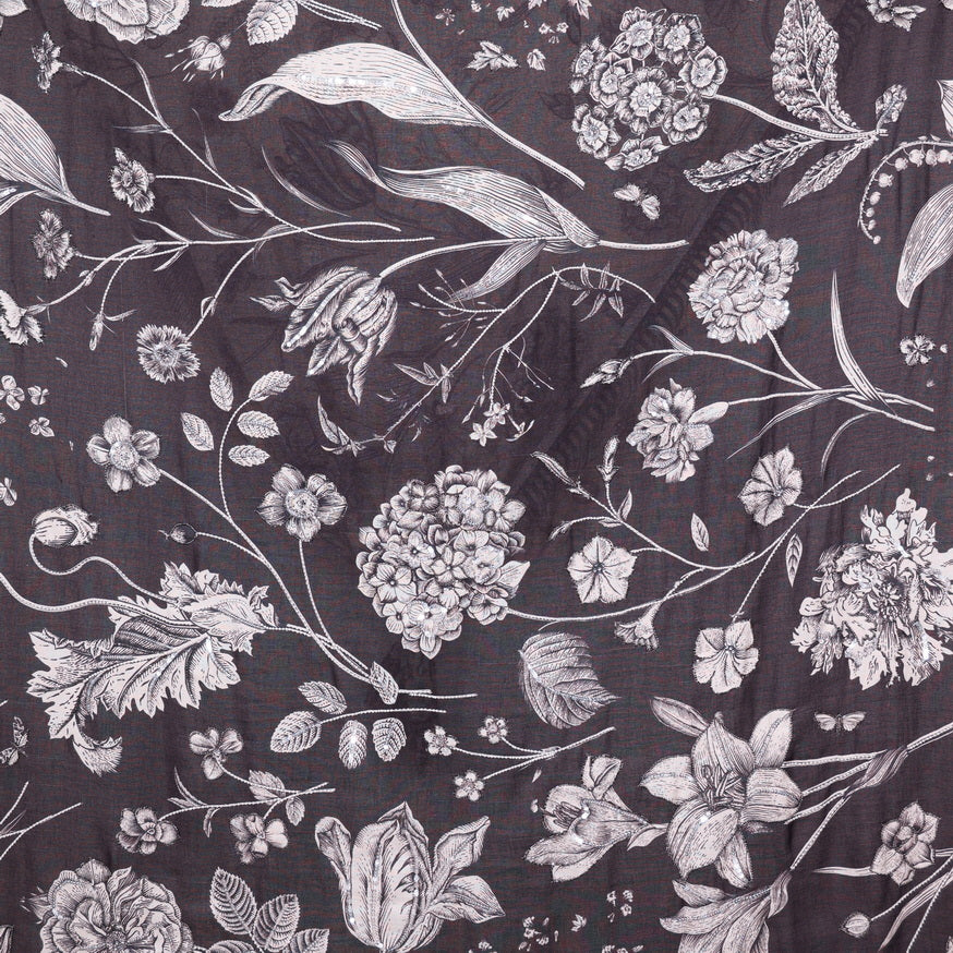 Twill Pashmina Embroidered Shawl - Flora Fauna Half & Half