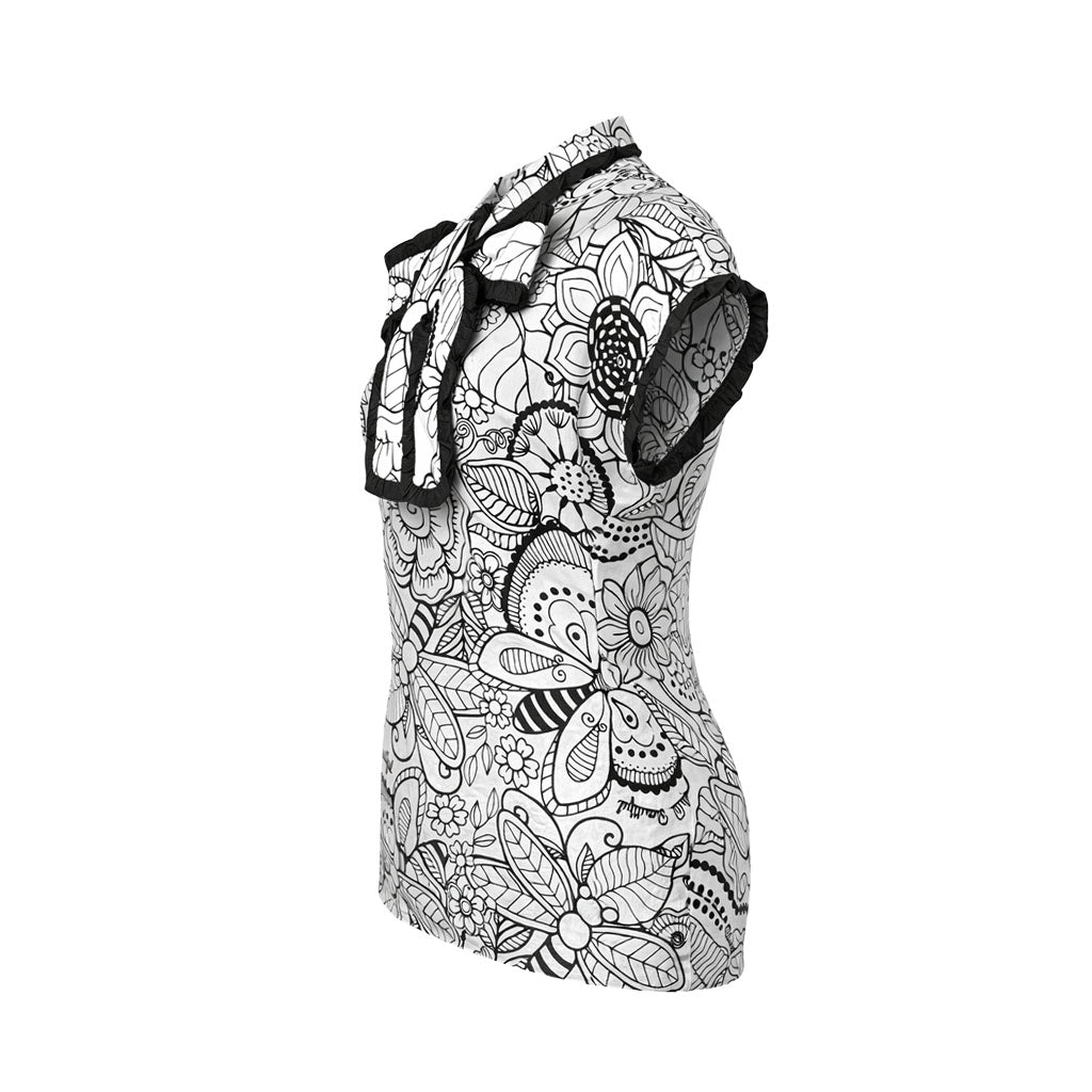 Doodle  - Monochrome Floral Ruffle Tie-Up Top