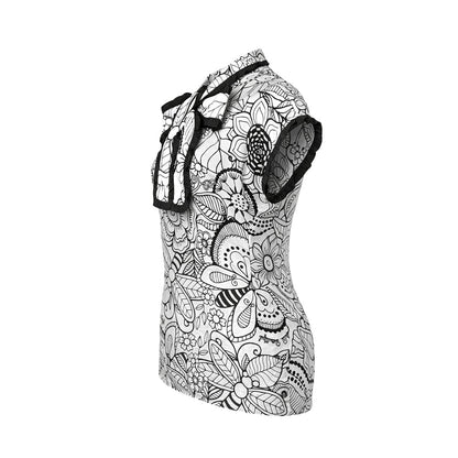 Doodle  - Monochrome Floral Ruffle Tie-Up Top