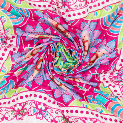 Embroidered Twill Pashmina - Mandala Pink