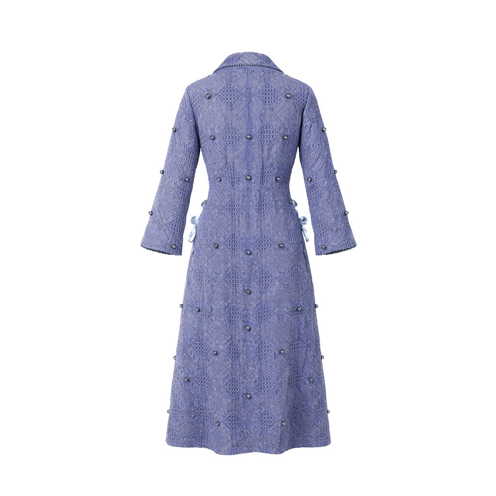 Denim - Indigo Textured Lace-Up Midi Dress