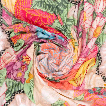 Embroidered Twill Pashmina - Floral