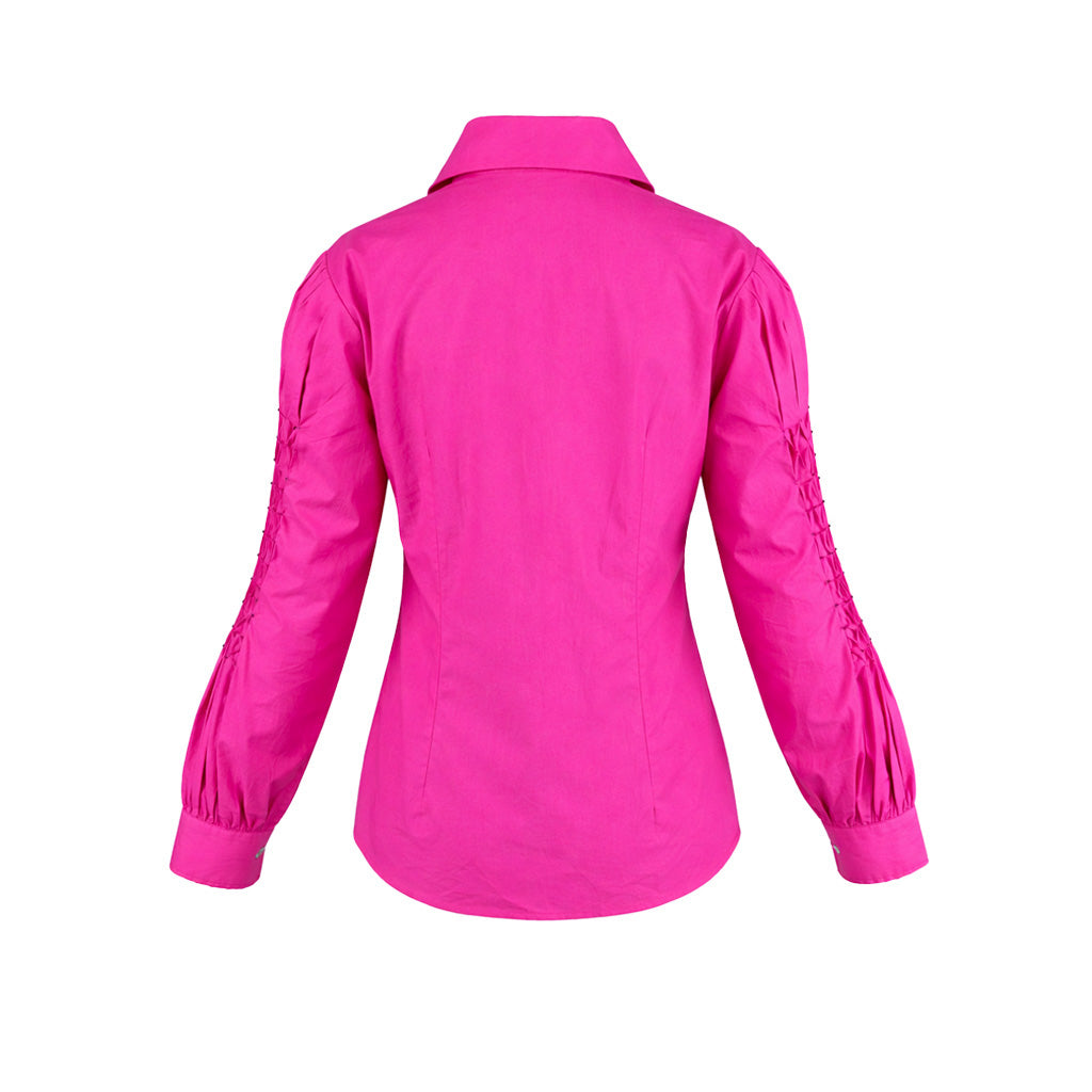 LIB Basics - Fuchsia Smocked Sleeve Shirt