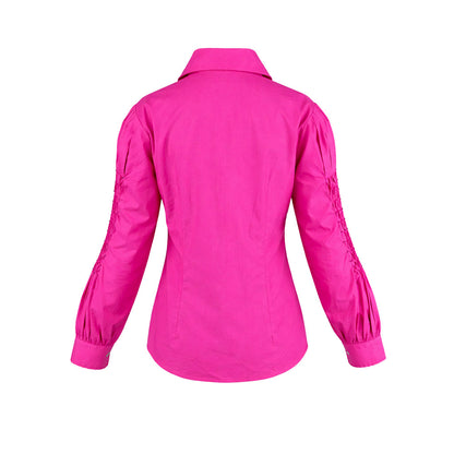 LIB Basics - Fuchsia Smocked Sleeve Shirt
