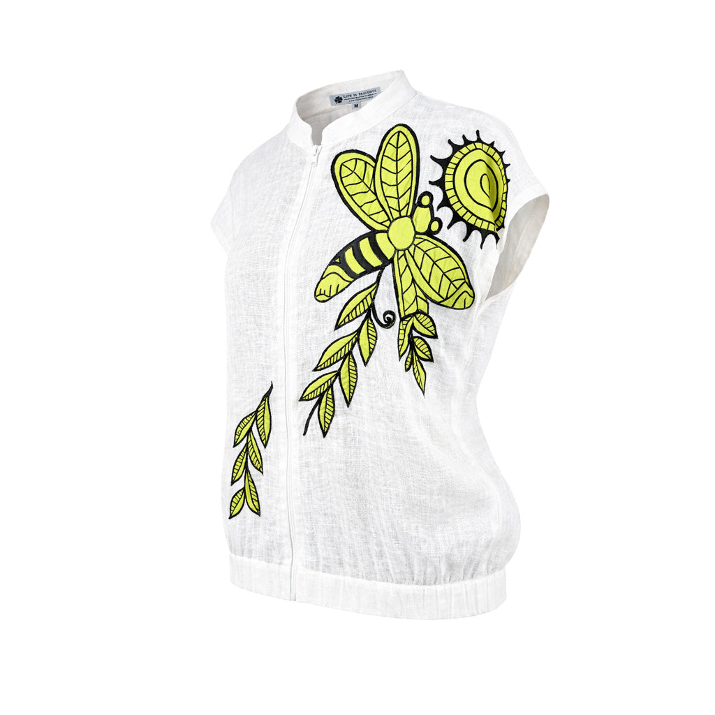 Doodle - Drop Shoulder Green Zip Top