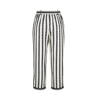 Flora & Fauna - Ivory & Black Striped Wide-Leg Pants