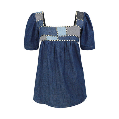 Denim - Panelled Babydoll Top