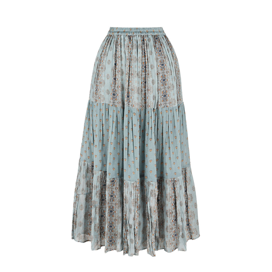 Explorer  - Dusty Teal Printed Tiered Skirt