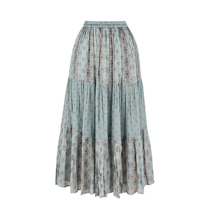 Explorer  - Dusty Teal Printed Tiered Skirt