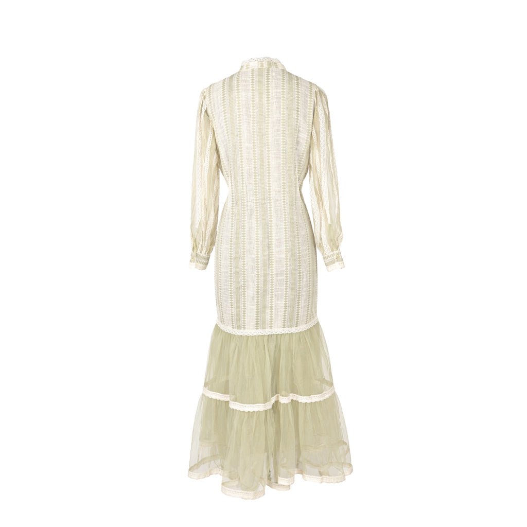 Ikat - Ivory Lace Panelled Dress with Tulle Hem