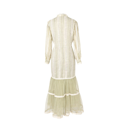 Ikat - Ivory Lace Panelled Dress with Tulle Hem