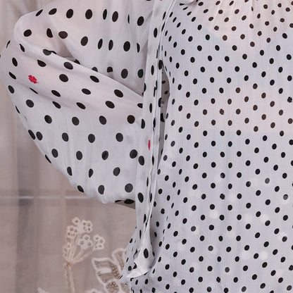Polka dot - Raglan Gathered Sleeves White Top